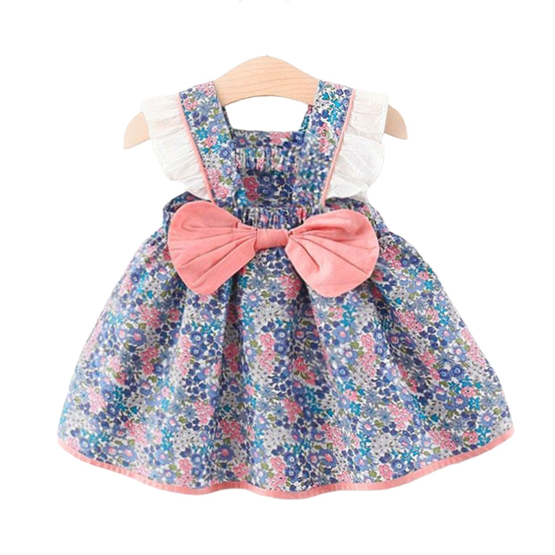Baby Kid Girls Flower Bow Print Dresses Wholesale 220330469