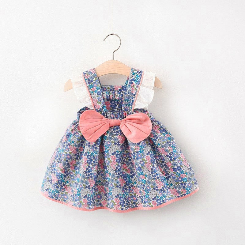 Baby Kid Girls Flower Bow Print Dresses Wholesale 220330469