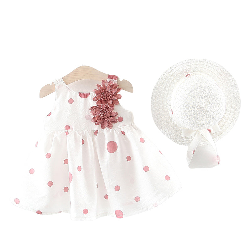 Baby Kid Girls Flower Polka dots Bow Print Dresses Wholesale 22033047