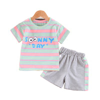 Load image into Gallery viewer, 2 Pieces Set Baby Kid Girls Striped Letters Print Tops And Flower Shorts Wholesale 22033049
