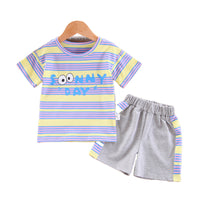Load image into Gallery viewer, 2 Pieces Set Baby Kid Girls Striped Letters Print Tops And Flower Shorts Wholesale 22033049
