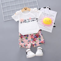 Load image into Gallery viewer, 2 Pieces Set Baby Kid Girls Striped Letters Print Tops And Flower Shorts Wholesale 22033049
