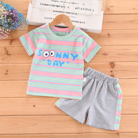 Load image into Gallery viewer, 2 Pieces Set Baby Kid Girls Striped Letters Print Tops And Flower Shorts Wholesale 22033049
