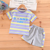 Load image into Gallery viewer, 2 Pieces Set Baby Kid Girls Striped Letters Print Tops And Flower Shorts Wholesale 22033049
