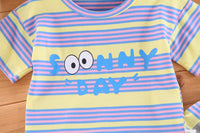 Load image into Gallery viewer, 2 Pieces Set Baby Kid Girls Striped Letters Print Tops And Flower Shorts Wholesale 22033049
