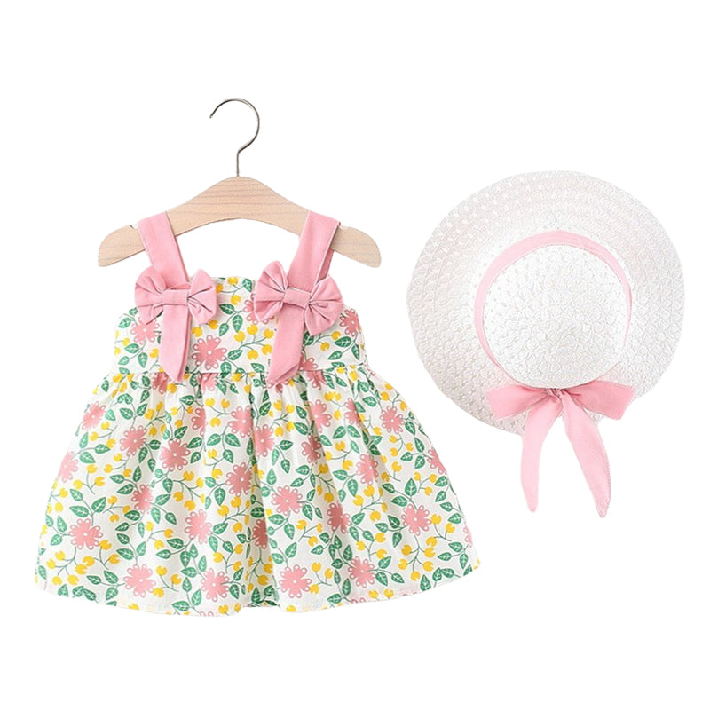 Baby Girls Flower Bow Print Dresses Wholesale 220330492