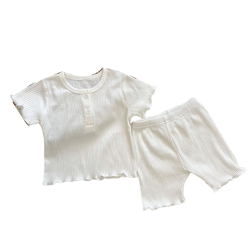 2 Pieces Set Baby Kid Unisex Solid Color Muslin&Ribbed T-Shirts And Shorts Wholesale 220330503