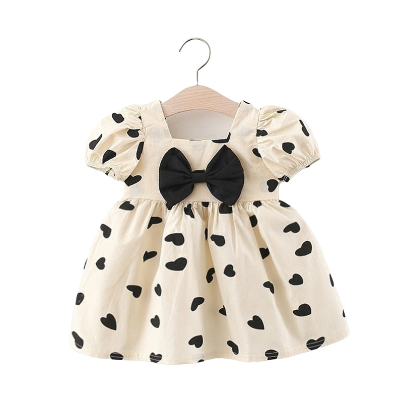 Baby Kid Girls Love heart Bow Print Dresses Wholesale 220330504