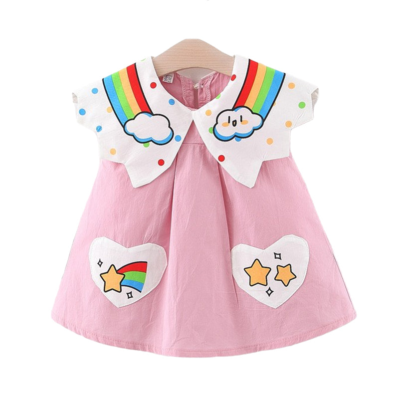 Baby Kid Girls Rainbow Cartoon Print Dresses Wholesale 220330516