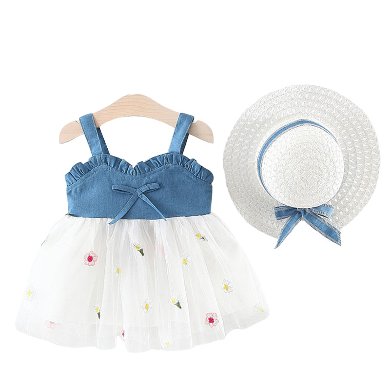 Baby Kid Girls Color-blocking Flower Bow Beach Dresses Wholesale 22033052