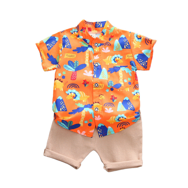 2 Pieces Set Baby Kid Boys Cartoon Shirts And Solid Color Shorts Wholesale 220330520