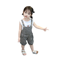 Load image into Gallery viewer, 2 Pieces Set Baby Kid Girls Cartoon Print Tops And Checked Rompers Wholesale 22033053
