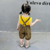 Load image into Gallery viewer, 2 Pieces Set Baby Kid Girls Cartoon Print Tops And Checked Rompers Wholesale 22033053
