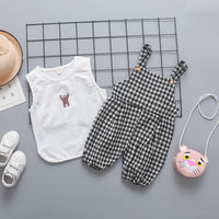 Load image into Gallery viewer, 2 Pieces Set Baby Kid Girls Cartoon Print Tops And Checked Rompers Wholesale 22033053
