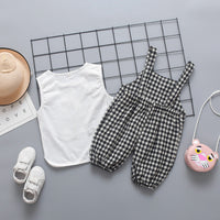 Load image into Gallery viewer, 2 Pieces Set Baby Kid Girls Cartoon Print Tops And Checked Rompers Wholesale 22033053
