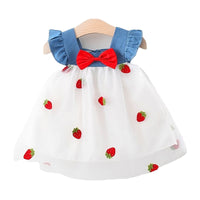 Load image into Gallery viewer, Baby Kid Girls Color-blocking Fruit Bow Lace Dresses Wholesale 220330531
