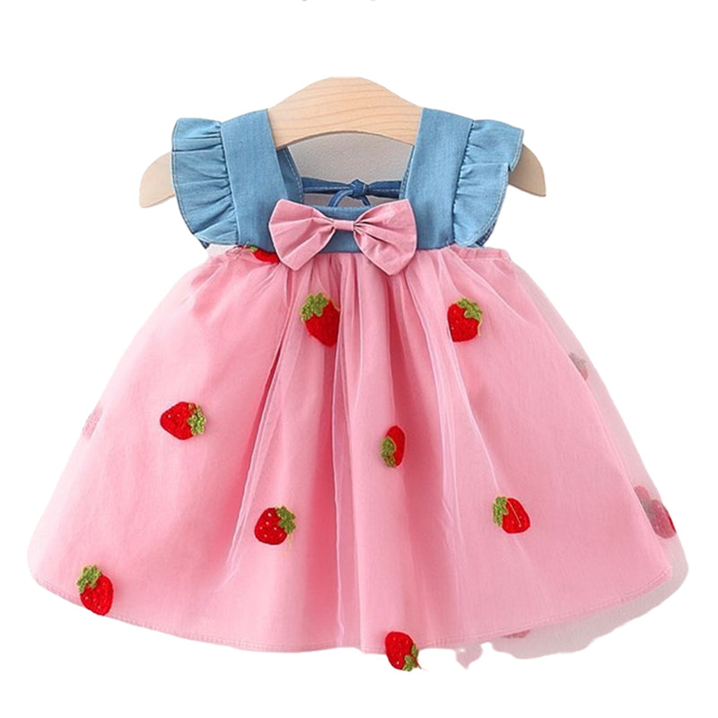 Baby Kid Girls Color-blocking Fruit Bow Lace Dresses Wholesale 220330531