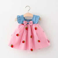 Load image into Gallery viewer, Baby Kid Girls Color-blocking Fruit Bow Lace Dresses Wholesale 220330531
