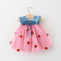 Load image into Gallery viewer, Baby Kid Girls Color-blocking Fruit Bow Lace Dresses Wholesale 220330531
