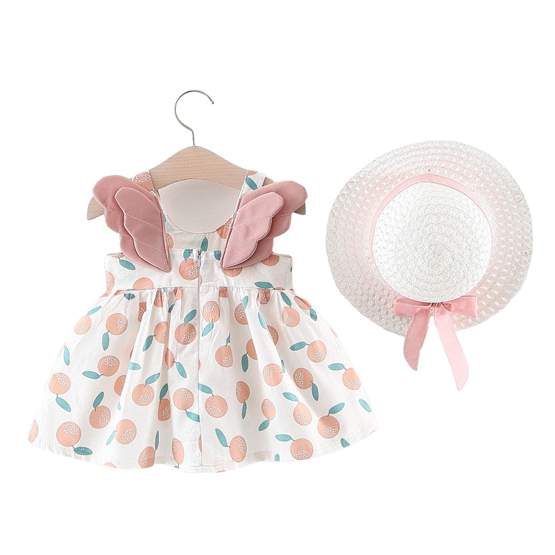 Baby Kid Girls Fruit Wings Print Dresses Wholesale 22033055