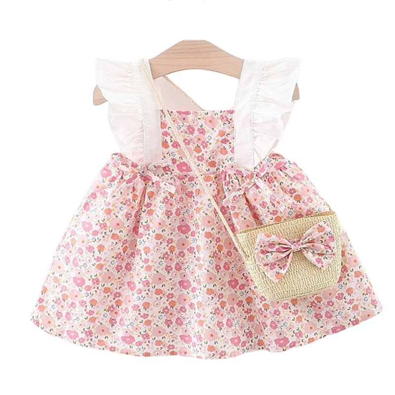 Baby Kid Girls Flower Bow Print Dresses Wholesale 220330564