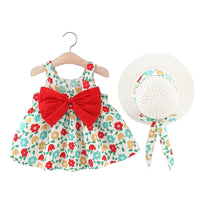 Load image into Gallery viewer, Baby Kid Girls Flower Bow Print Dresses And Hats Wholesale 220330565
