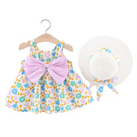 Load image into Gallery viewer, Baby Kid Girls Flower Bow Print Dresses And Hats Wholesale 220330565
