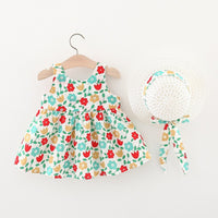 Load image into Gallery viewer, Baby Kid Girls Flower Bow Print Dresses And Hats Wholesale 220330565
