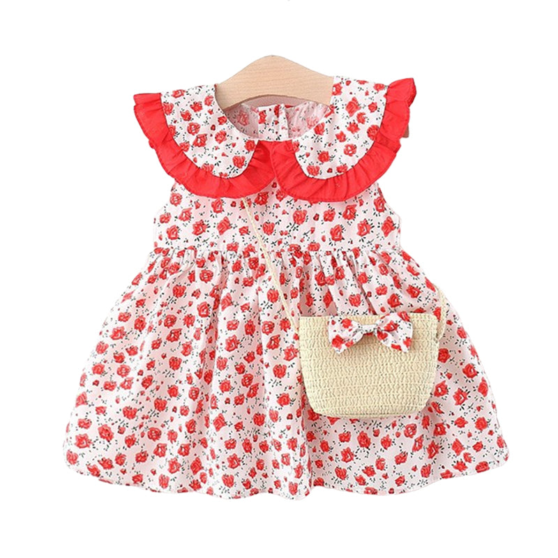 Baby Girls Flower Print Dresses Wholesale 220330575