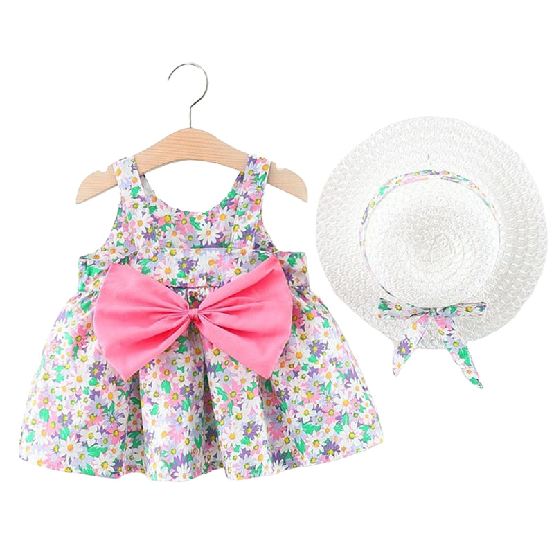 Baby Girls Flower Bow Print Dresses Wholesale 220330578