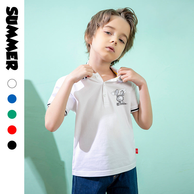 Baby Kid Boys Striped Cartoon Print Polo Shirts Wholesale 220330586