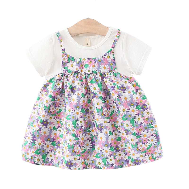 Baby Girls Flower Print Dresses Wholesale 220330591