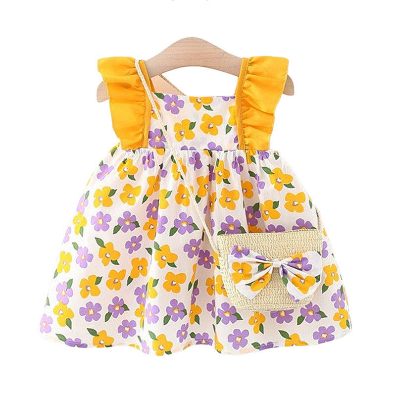 Baby Girls Flower Print Dresses And Bag Wholesale 220330606