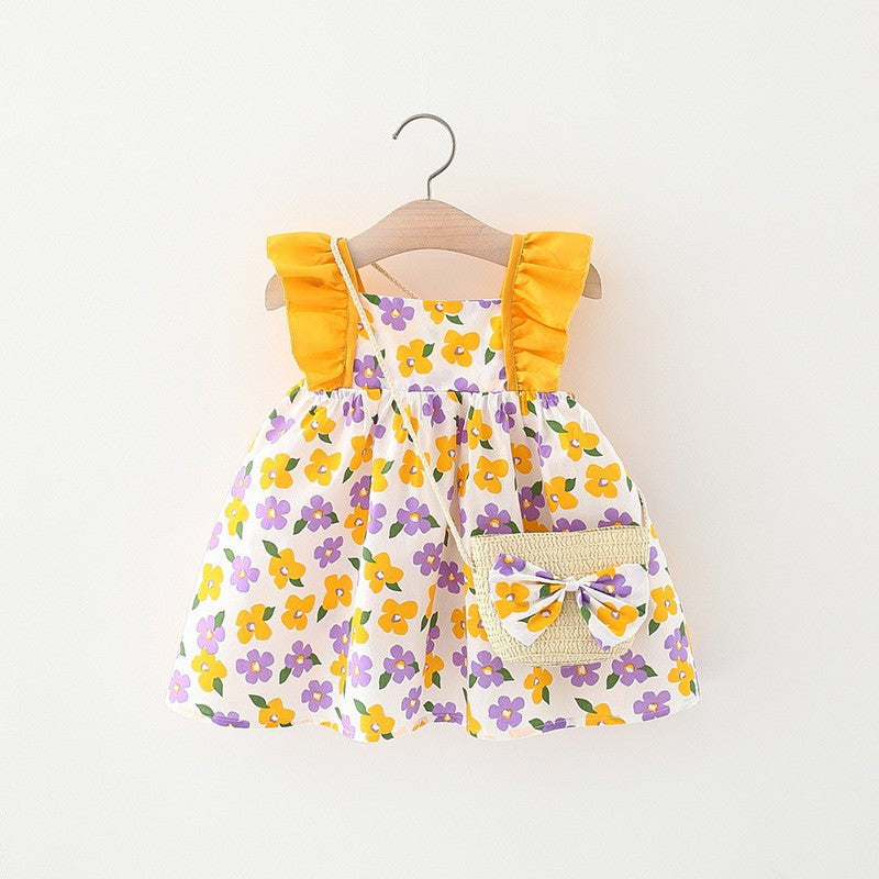 Baby Girls Flower Print Dresses And Bag Wholesale 220330606