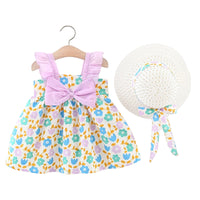 Load image into Gallery viewer, Baby Girls Color-blocking Flower Bow Print Dresses Wholesale 220330610
