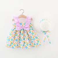 Load image into Gallery viewer, Baby Girls Color-blocking Flower Bow Print Dresses Wholesale 220330610
