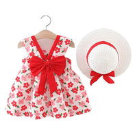 Load image into Gallery viewer, Baby Girls Flower Bow Print Dresses Wholesale 220330613
