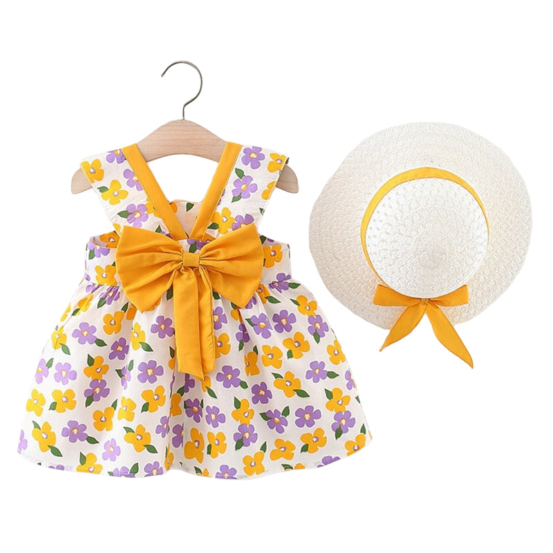 Baby Girls Flower Bow Print Dresses Wholesale 220330613