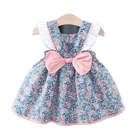 Load image into Gallery viewer, Baby Girls Color-blocking Flower Bow Print Dresses Wholesale 220330620

