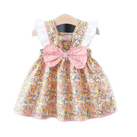 Load image into Gallery viewer, Baby Girls Color-blocking Flower Bow Print Dresses Wholesale 220330620
