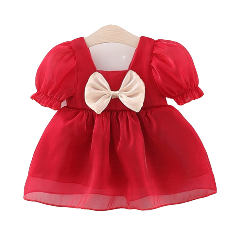 Baby Girls Solid Color Bow Dresses Wholesale 220330632