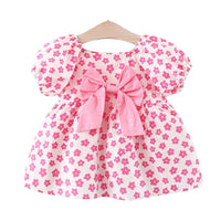 Load image into Gallery viewer, Baby Girls Flower Bow Print Dresses Wholesale 220330633
