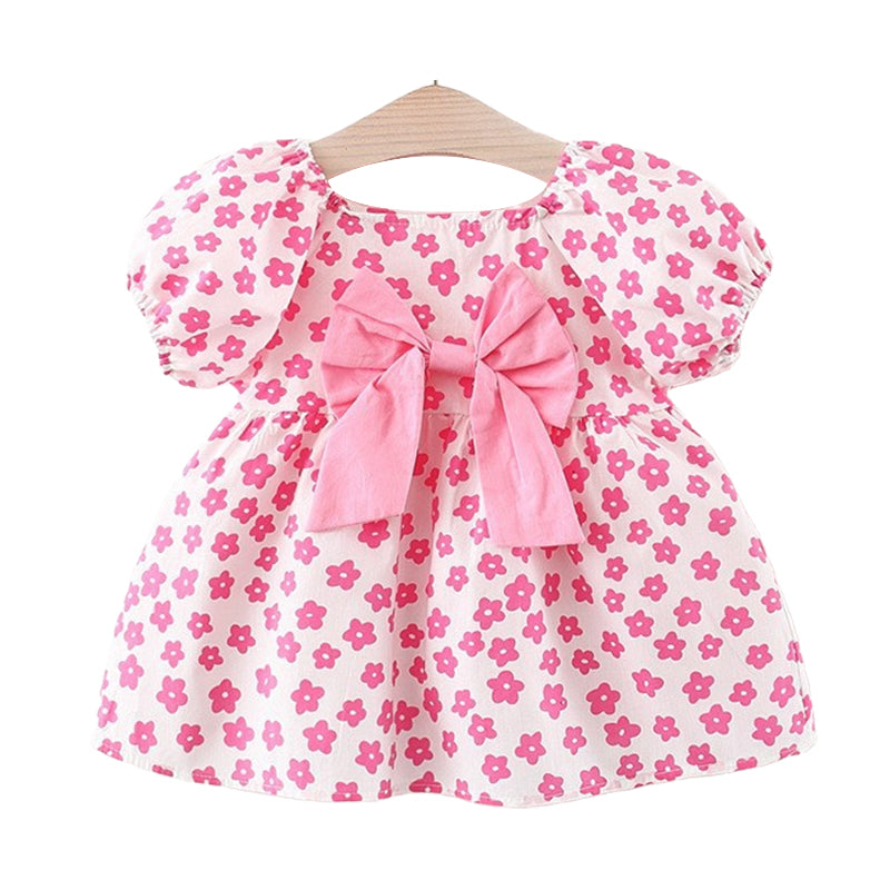 Baby Girls Flower Bow Print Dresses Wholesale 220330633