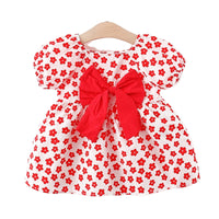 Load image into Gallery viewer, Baby Girls Flower Bow Print Dresses Wholesale 220330633
