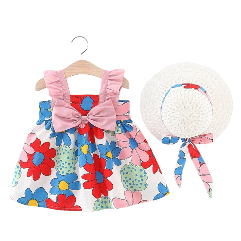 Baby Girls Flower Bow Print Dresses Wholesale 220330639