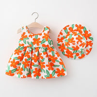 Load image into Gallery viewer, Baby Girls Flower Print Dresses And Accessories Hats Wholesale 220330658

