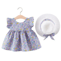 Load image into Gallery viewer, Baby Girls Flower Bow Print Dresses And Accessories Hats Wholesale 220330659
