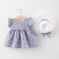 Load image into Gallery viewer, Baby Girls Flower Bow Print Dresses And Accessories Hats Wholesale 220330659
