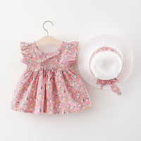 Load image into Gallery viewer, Baby Girls Flower Bow Print Dresses And Accessories Hats Wholesale 220330659
