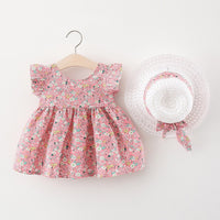 Load image into Gallery viewer, Baby Girls Flower Bow Print Dresses And Accessories Hats Wholesale 220330659

